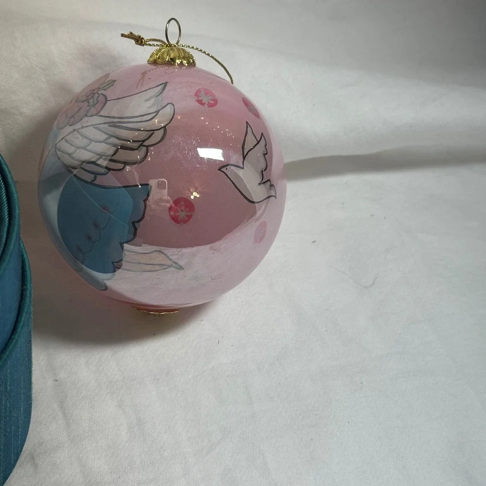 Li Bien Christmas Ornament Pink Angel Hand Painted Glass Excellent With Box